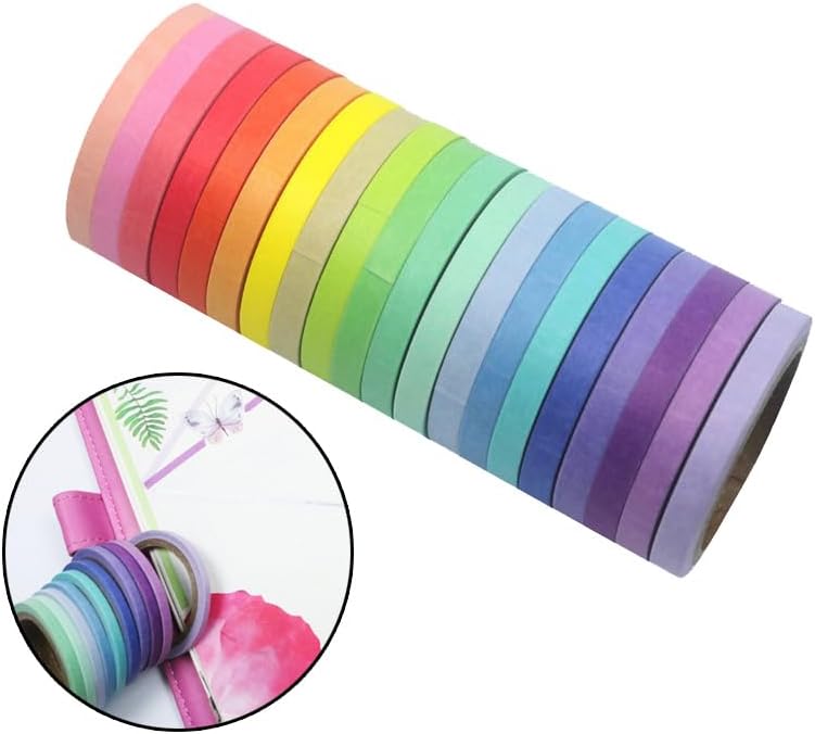 Colorful Washi Tape Set, 20 Rolls Decorative Washi Tape for Scrapbooking Planner Bullet Journal Crafts DIY Art Supplies Gift Wrapping (5mm*5M)