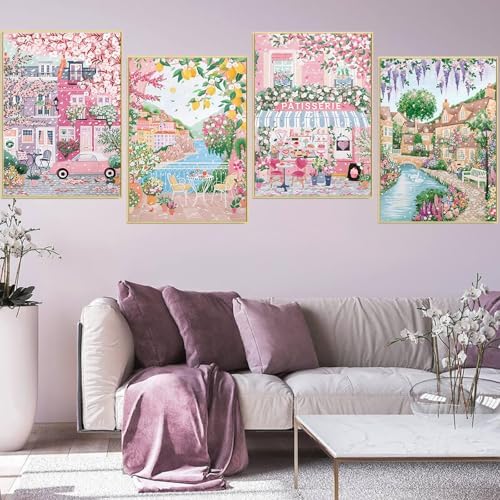 4 Packs City in Love Diamond Art Kits for Adults, Diamond Painting Kits for Adults for Beginners, DIY Valentine's Diamond Dots Art Kits, 5D Full Round Drill Gem Art Painting Kits for Decor, 12x16in