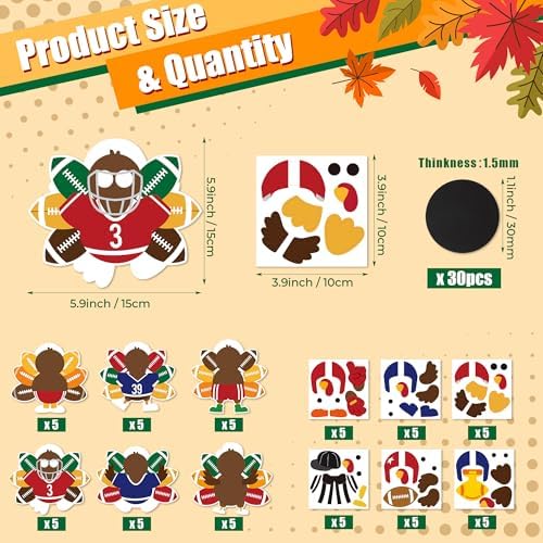 Haooryx DIY Fall Football Turkey Magnet Craft Kit Autumn Sticker Craft