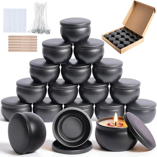 Candle Tins 2.5 Oz, 16 Packs Empty Candle Jars for Making Candles, Small Metal Candle Containers, Candle Tins with Lids, Candle Making Kit with Wicks, Wick Holders & Stickers