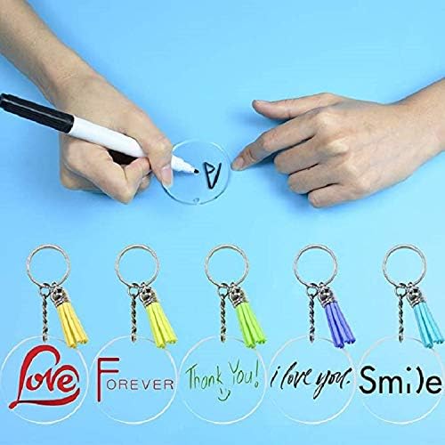 KINGFOREST 120PCS Acrylic Keychain Blanks Kit - 30 Keychain Rings, 30 Jump Rings, 30 Clear Discs, 30 Tassels - DIY Craft Supplies for Jewelry Making, Vinyl Stickers & Personalized Gifts