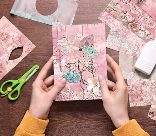 6 Inch Retro Pink Scrapbooking Paper Pad - 24 Sheets Double Sided Aesthetic Design Cards Paper for Photos Album Journals Material Decorative Collage Origami DIY Crafts Gifts Wrapping