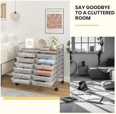 COSTWAY 12-Drawer Rolling Storage Cart, Utility Storage Organizer Cart