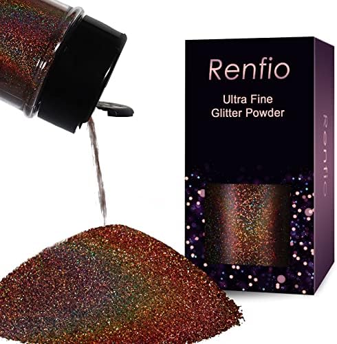 Renfio Holographic Ultra Fine Glitter Powder Metallic Resin Glitter 2.11 Oz (60g) PET Flakes Crafts Sequins 1/128" 0.008" 0.2mm Epoxy Chips Flakes for Tumblers Slime - Laser Coffee
