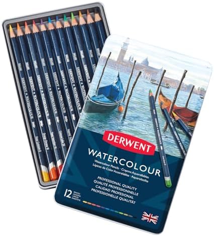 Derwent Colored Pencils, Watercolour, Water Color Pencils, Drawing, Art, Metal Tin, 12 Count (32881)