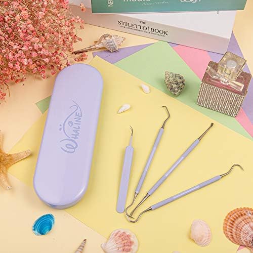 Whaline Vinyl Weeding Tools Set of 4, Precision Stainless Steel Weeder Kit with Case, Includes Scraper, Hook, Spatula, Tweezers for Silhouette Cameo, Lettering & Paper Craft (Purple)