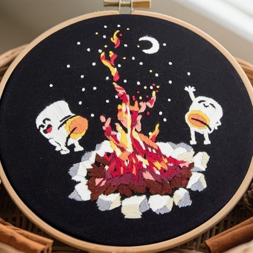 Crafmanoe Embroidery Kits for Beginners Adults, Cute Hand Embroidery Starter Kits, Counted Cross Stitch Kits for Beginners DIY Craft Kits for Adults Women, Embroidery Hoops, Thread and Video Tutorial