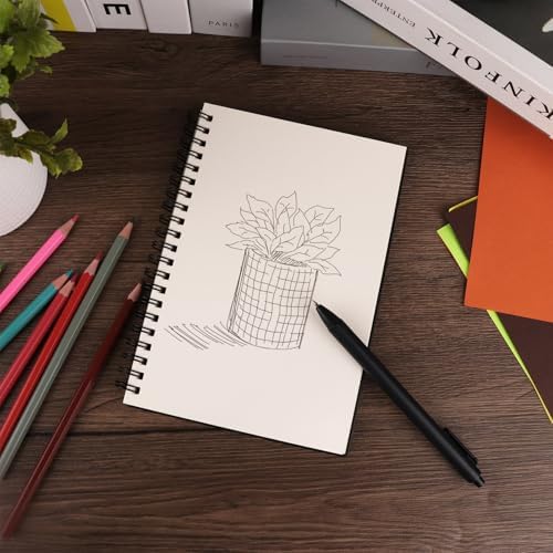 DSTELIN 1 Pack Spiral Bound Sketchbooks (100 GSM Sketch Paper), 50 Sheets per Pack, 7.5" x 5.1" Sketchbook with Black Hard Cover for Painting, Drawing and Sketching