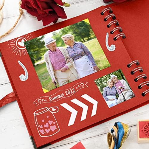 Bstorify Square Scrapbook Photo Albums 7 x 7 Inch Red Thick Paper, Hardcover, Metal Corners, Ribbon Closure - Ideal for Your Scrapbooking Albums, Art & Craft Projects | Hardcover with Thick 200 GSM Kraft Paper, Ideal for Your Scrapbooking Albums, Art &...