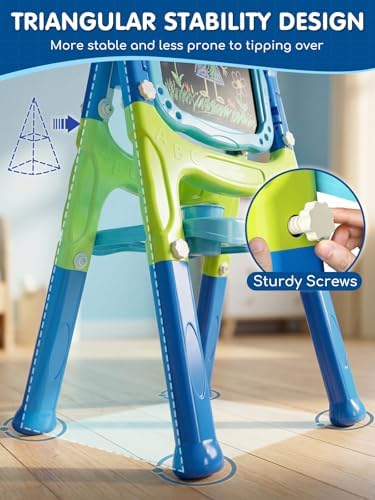 Lehoo Castle Easel for Kids 3-5, Magnetic Chalkboard Whiteboard (Blue)