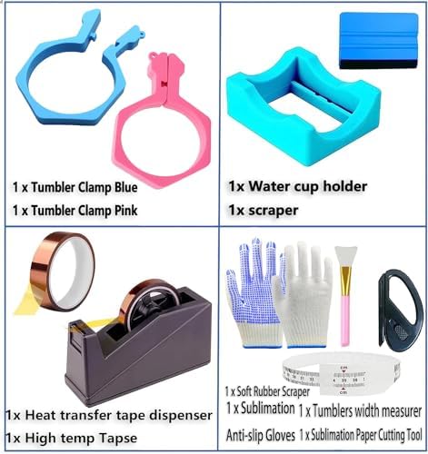 Majreey Sublimation Blanks Tumbler Clamp Tool, for 20 Oz Sublimation Blanks, Heat Resistant Gloves, Heat Tape Sublimation, Heat Tape Dispenser Sublimation Kit, Tumbler Clamp Clamp (Blue,Pink)
