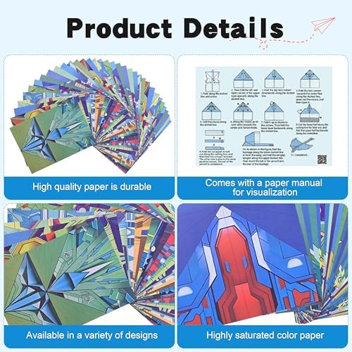 SELVERITH 36 Sheets Paper Airplane Origami Kit for Kids Ages 8-12, 12 Distinct Designs, Double Sided Colored Origami Airplane Book with Video Tutorials, Educational Crafts Gifts for Teens Kids
