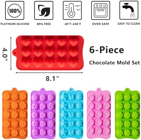 6 Pack Flower Shape Chocolate Candy Molds, Silicone Baking Molds