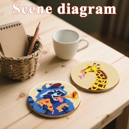 DOTSOPS 8 Pcs Animal Diamond Painting Coasters for Beginners with Holder