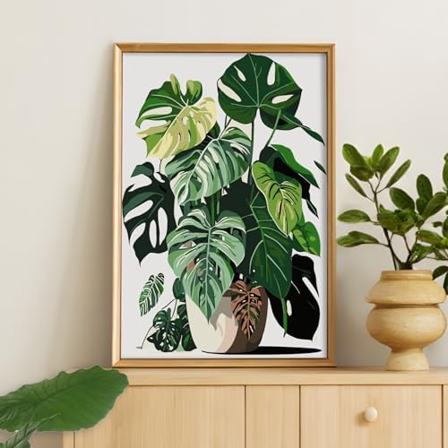 Framed Paint by Numbers Kit for Adults Beginners – Tropical Green Plants