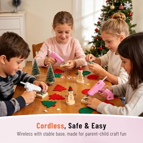Katerk 3.7V Cordless Hot Glue Gun Kit, 90s Fast Heating, Mini Glue Gun with 15 Glue Sticks, USB-C Rechargeable with 2000mAh Built-in Battery, Ideal for DIY, Gift Making, School Crafts & Repairs (Pink)
