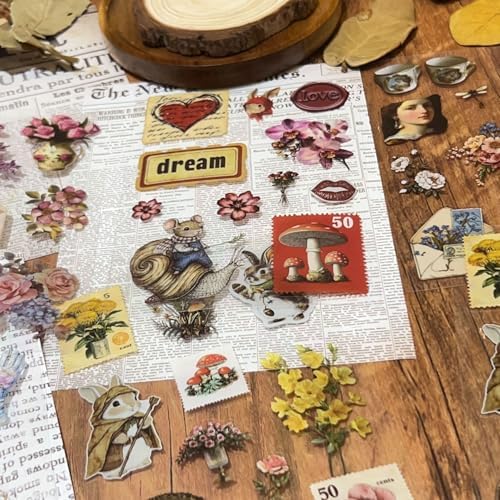 8 Sheets Vintage Cottagecore Aesthetic Stickers for Scrapbooking, Pre-Cut Clear Victorian Ephemera Floral Botanical Journal Stickers, Self Adhesive Junk Journal Supplies