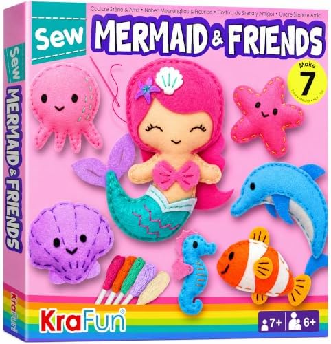 KRAFUN Mermaid Sea Animals Sewing Kit for Kids Age 6+ | 7 Projects