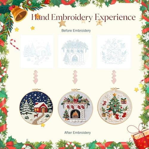 SCECALA 3 Pack Christmas Embroidery Kit