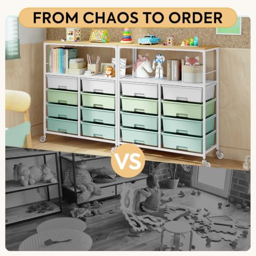 APEXCHASER Rolling Storage Cart with 8 Large Drawers, Wooden Tabletop