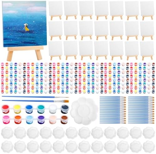 24Set Canvas and Easel for Painting, Washable Acrylic Set, 12 Color