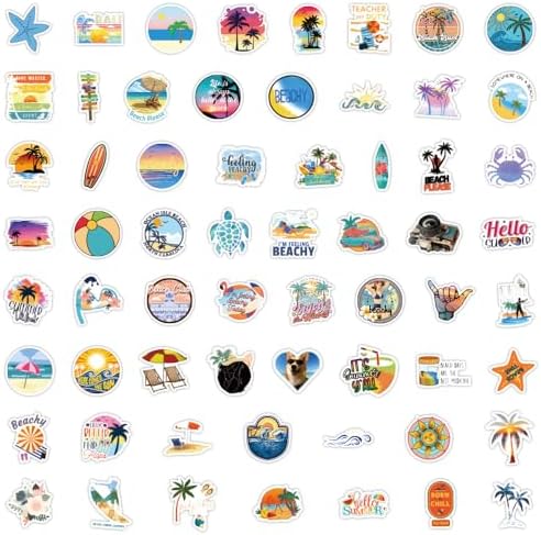 120PCS Hawaii Themed Stickers for Water Bottles, Summer Beach Scene Sticker Pack for Water Bottles Surfboard Laptop Surfing Journal Scrapbook, Tropical Vacation Travels Decals Décor for Adults