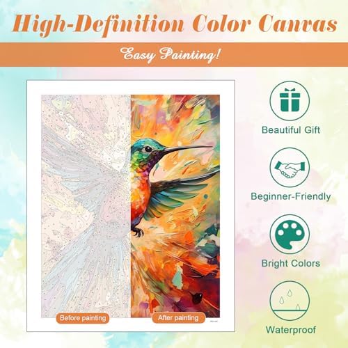 Kalonyth Hummingbird Paint by Numbers Kit for Adults, 16x20 inch, No Framed