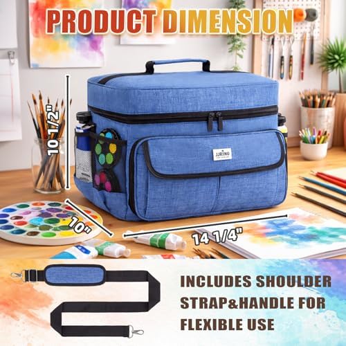 JJRING Acrylic Paint Organizer Bag With Adjustable Dividers, Blue