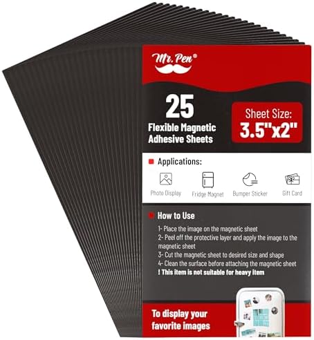 Mr. Pen- Adhesive Magnetic Sheets, 3.5" x 2", 25 Pack, Cuttable Magnets Flexible Magnet Sheets with Adhesive for Crafts Photos, Classroom Decorations, Easy Peel and Stickers for Planning