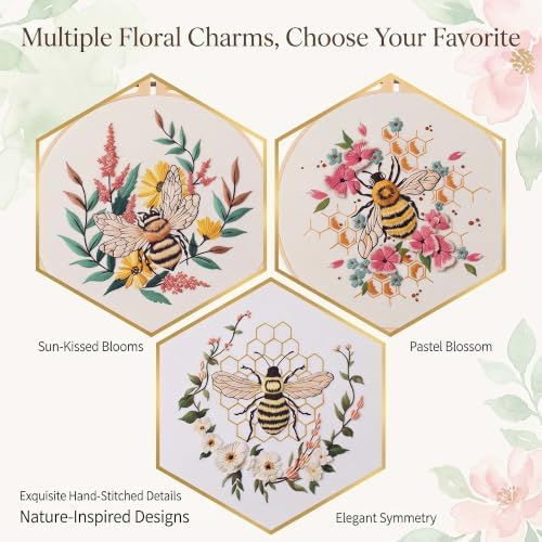 Harimau Beginner Adult Embroidery Kit, All-in-One Starter Pack with 3 Patterns, 3 Hoops, Scissors, Needles, Instruction Manual & Stitching Video Guides