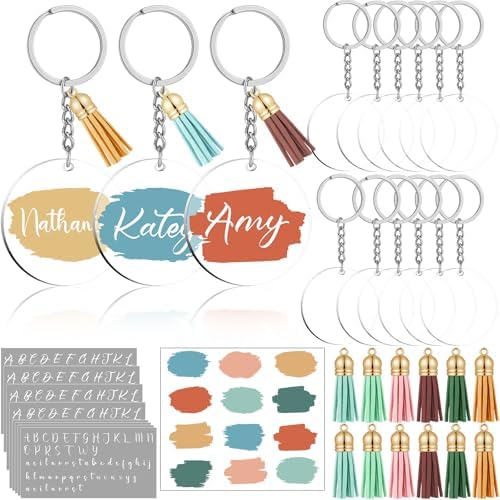 Tondiamo 12 Sets Acrylic Keychain Blanks Sets, DIY Name Keychains, Boho