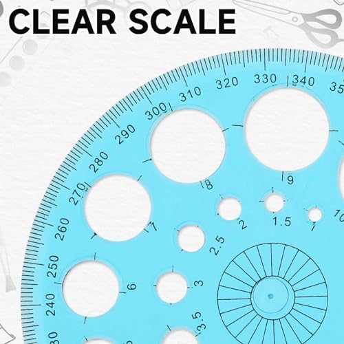 Circle Template for Drawing, Plastic Circle Stencil Geometric Circle Ruler for Drafting, Large and Small Circle Drawing Tool for School Office Supplies
