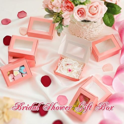 Zonon 30 Pcs Soap Boxes for Homemade Packaging, Mini Kraft Boxes with Window for Bakery Candy Soap Making Gift Packaging, 3.7x2.6x1.4 Inch (Pink)