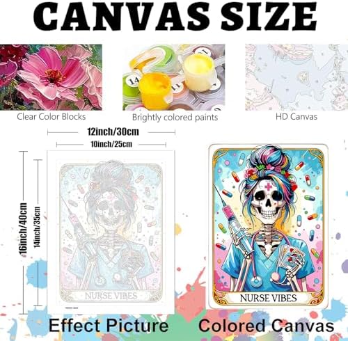 GOUOYANA Paint By Numbers Kit for Adults-Skull Nurse Vibes Funny Canvas | Adult Paint by Number Kits on Canvas for Painting DIY Skull NURSE VIBES Painting Art by Numbers for Home Wall Art Gift12X16in
