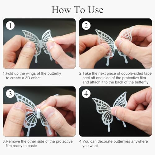 White Butterfly Wall Decals - 72 pcs 3D Butterflies Removable Mural Wall Stickers for Home Room Bedroom Decoration