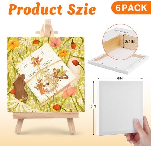 ESRICH Small Stretched Canvas for Painting 6x6 inch, 2/5''Profile Art Primed 6 Pack Canvases for Painting, Cotton Small Professional Blank Paint Canvas for Kids and Art Supplies, for Acrylics, Oils.
