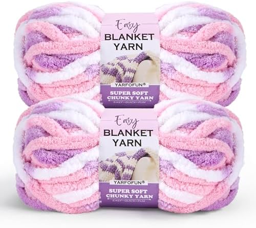 2 Pack Chunky Chenille Yarn for Crocheting Hand Knitting,Soft Thick Bulky Chunky Fluffy Plush Velvet Crochet Blanket Yarn for Crocheting Baby Blankets/DIY Crafts/Home Decor 2*100g(Pink White Purple)