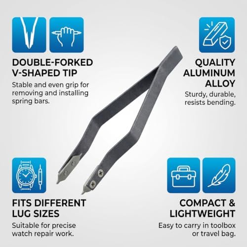 V Shaped Watch Spring Bar Tweezers, Aluminum Alloy Spring Bar Pliers Tool for Watch Band Adjustment & Strap Link Removal, Professional Watch Repair Accessories for Watchmakers