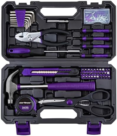 CARTMAN Complete Household Tool Set, Purple Hand Kit With Storage Case | Versatile tool assortment for home repairs, DIY projects, furniture setup, crafting, and daily household fixes in toolbox.
