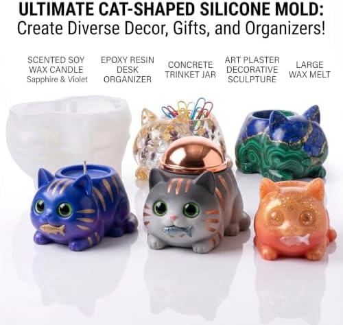 3D Cat Silicone Mold Animal Candle Holder Resin Mold for Succulent
