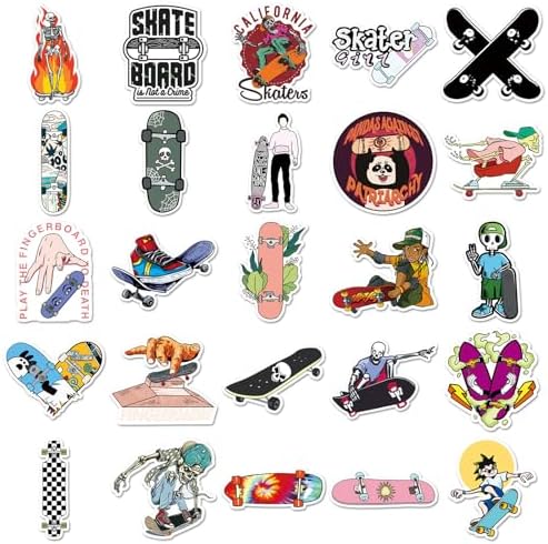 Cool Skateboard Stickers, 50 Pcs Finger Skateboarding Stickers for Adults, Vinyl Waterproof Sticker Packs Bulk for Laptop Water Bottles Suitcase Phone Case Luggage Car