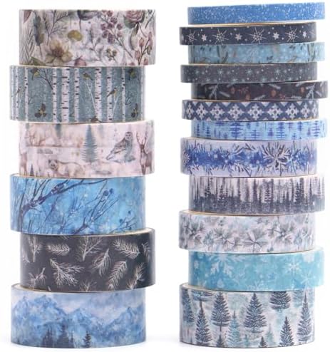 18 Rolls Seasons Flowers Washi Tape Set Floral Arts Adhesive Tapes Blooming Garden Decorative Masking Tape Sets for Craft, Kids, Scrapbook, DIY, Gift Wrapping (Winter)