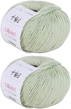 Fine Weight Knitted and Crocheted Cotton Yarn, 100% Long Staple Cotton Yarn, Baby Sports, 2 Packages of 100g/3.52oz (Per Skein 50g/162yards) - Tender Green
