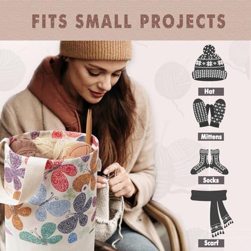 TOGETRUE Yarn Bag, Knitting Crochet Bag, Portable Yarn Storage Bags Organizer for Crocheting Project, Store Skein Ball, Short Knitting Needle (Medium, Butterfly)