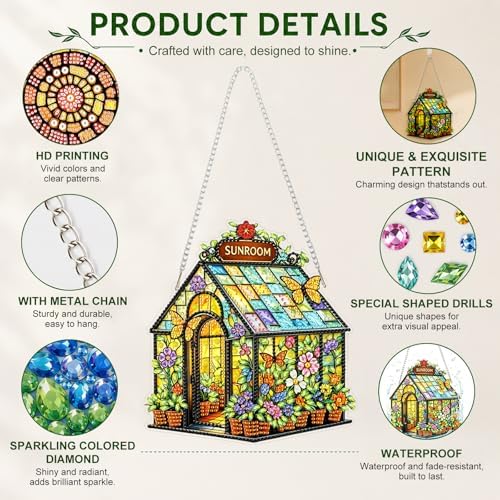 HMZephitiquc Sunroom Hanging Diamond Art Kits for Adults, Special Shaped Crystal Diamond Painting Suncatchers, 5D Gem Art for Adults, Sun Catchers DIY Craft Kits for Gift Home Decor