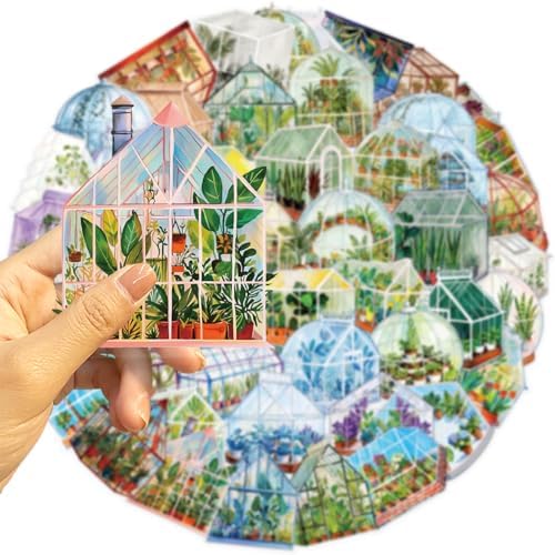 50PCS Transparent Greenhouse Plants Stickers Nature Botanical Floral Aesthetic PET Sticker Waterproof Decorative Decal for Scrapbook DIY Crafts Journal Planner Water Bottles Laptop Phone (Green)
