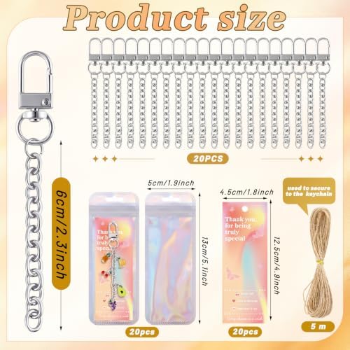Wurosi 20 Pcs Metal Keychain Making Kit, Bag Charm Chains,Silver
