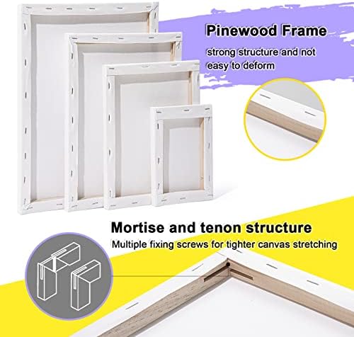 Inburit 16 PCS Multi Size Stretched Blank Canvas for Acrylic & Oil Painting | 16 Pack Blank Primed Cotton Canvas for Acrylic & Oil Paint, 5x7, 8x10, 9x12, 11x14 inches