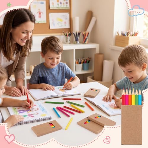 Ctosree 50 Packs Mini Colored Pencil Bulk 6 Per Box, Neon, 3.5''