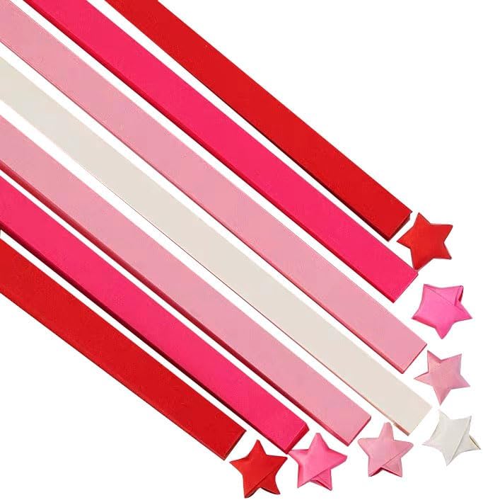 1080 Sheets Origami Star Paper 4 Red Color Strips Double Sided Lucky Star Decoration Folding Paper for DIY Hand Art Crafts Teaching Supplies (Red-1080 sheets)